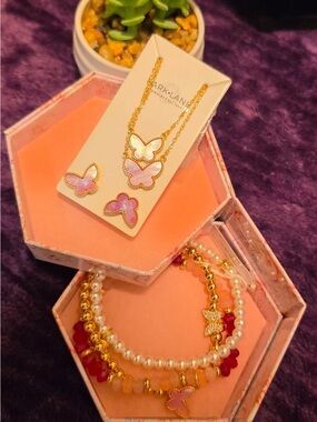 Park Lane Gold-Tone Pink Butterfly Necklace and Bracelet Set